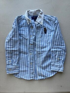 Ralph Lauren Light Blue and White Striped Button-Down Shirt for Kids